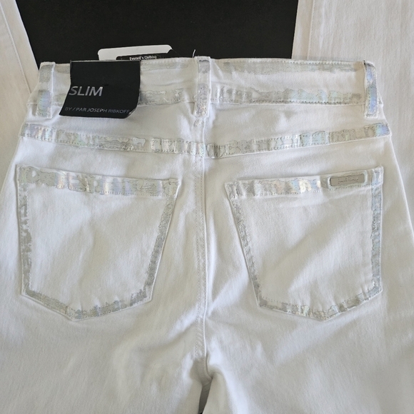 🆕️ Joseph Ribkoff White Slim fit Distressed Metallic Tuxedo Stripe Jeans - Picture 9 of 16